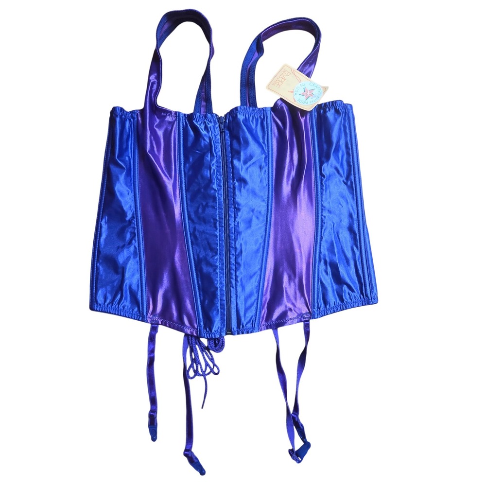 Vintage Empire Intimates Satin Corset Top Lace Up Zip 44 7916X Cyberpunk Y2K NWT